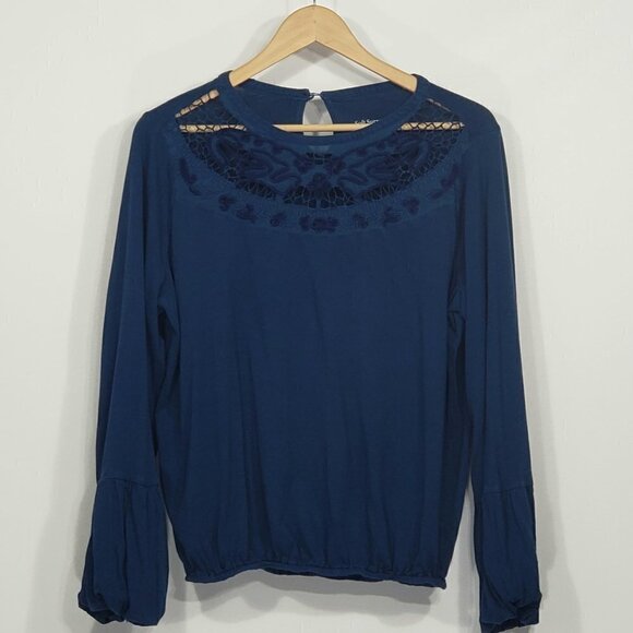 Soft Surroundings  Blue Elastic Waist Blouse with Embroidery & Cutwork  Medium - Picture 1 of 4